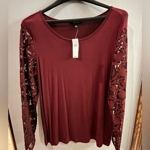 Banana Republic top. Sheer, long sleeves. Maroon color, new with tags